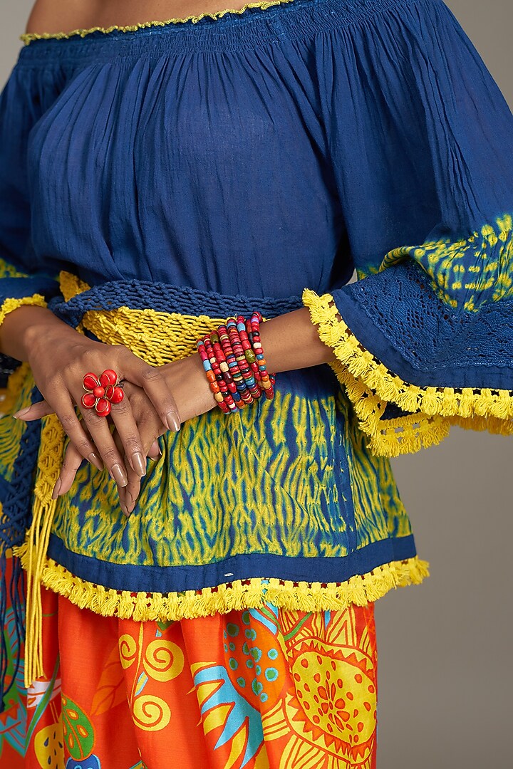 Blue & Yellow Cotton Tie-Dyed Top by Payal Jain at Pernia's Pop Up Shop