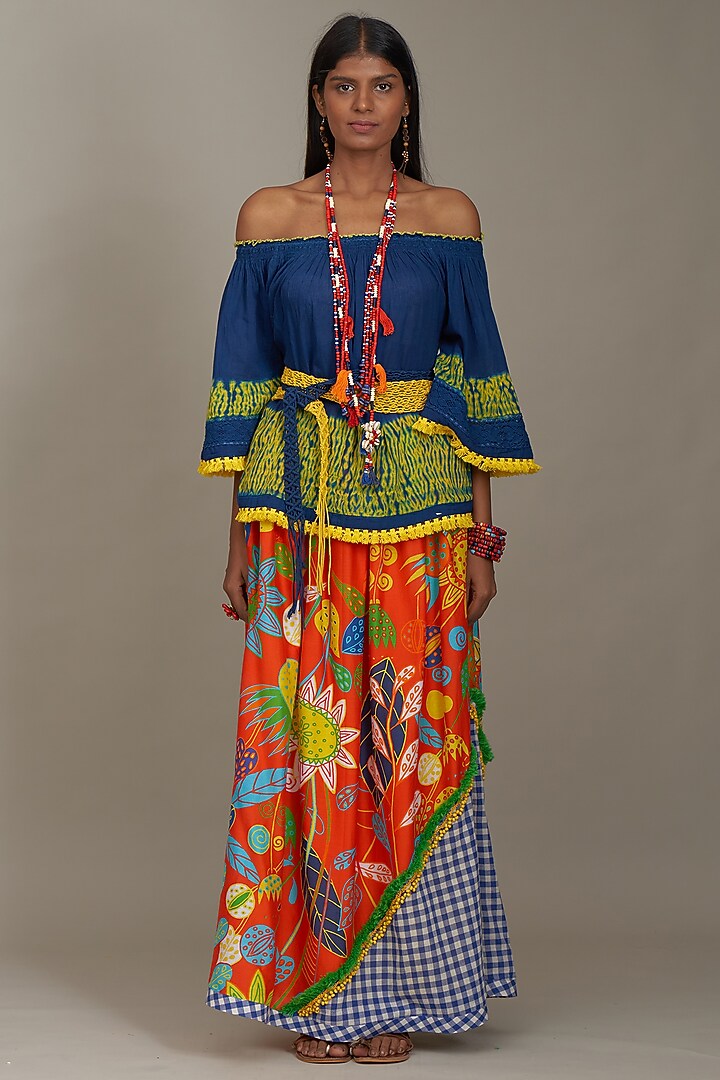 Blue & Yellow Cotton Tie-Dyed Top by Payal Jain at Pernia's Pop Up Shop