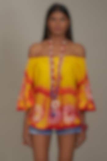 Yellow & Red Cotton Tie-Dyed Top by Payal Jain