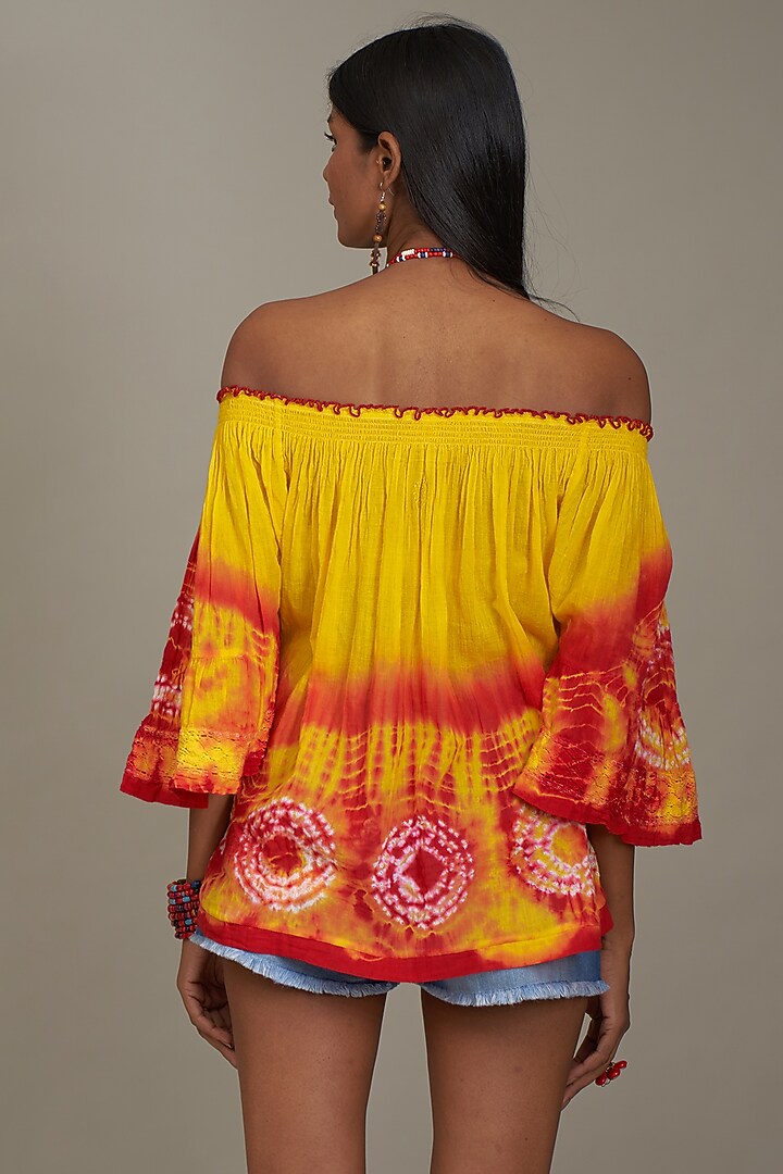 Yellow & Red Cotton Tie-Dyed Top by Payal Jain at Pernia's Pop Up Shop