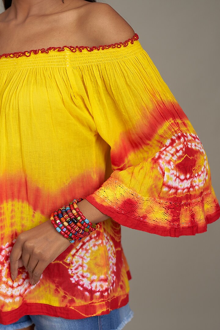 Yellow & Red Cotton Tie-Dyed Top by Payal Jain at Pernia's Pop Up Shop