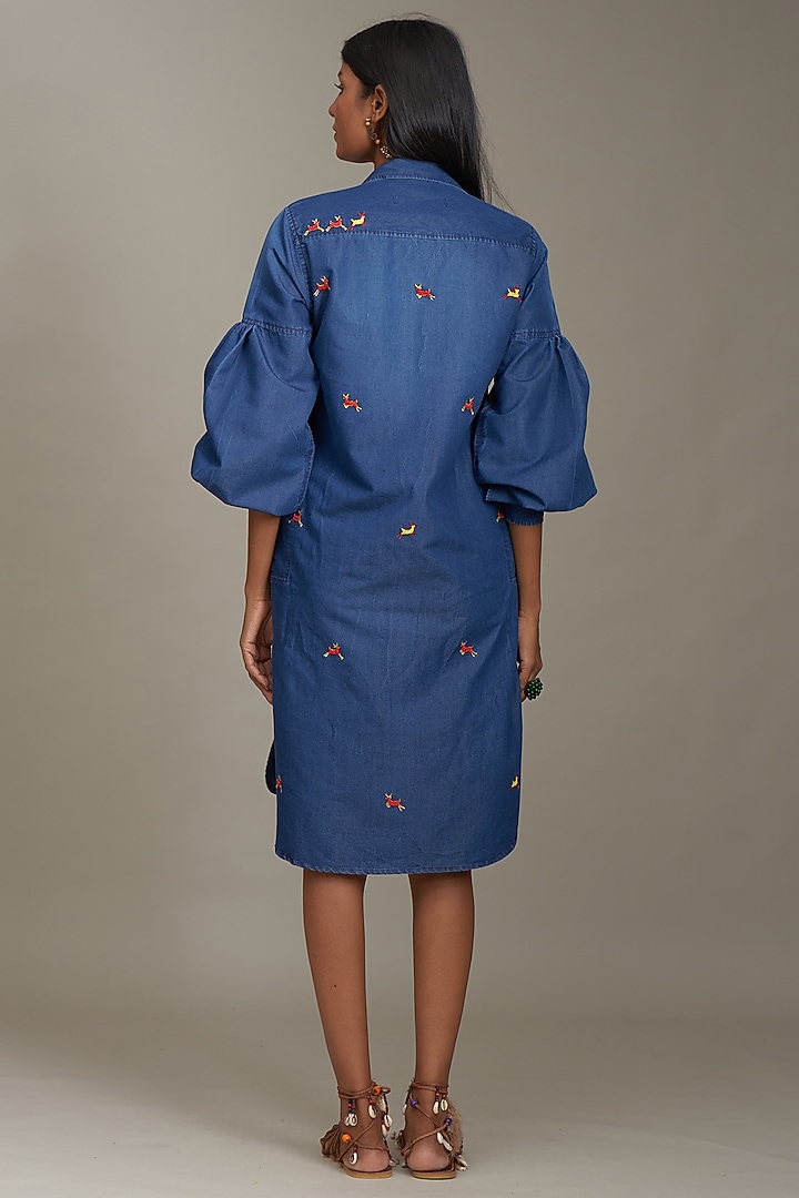 Blue Denim Embroidered Tunic by Payal Jain at Pernia's Pop Up Shop