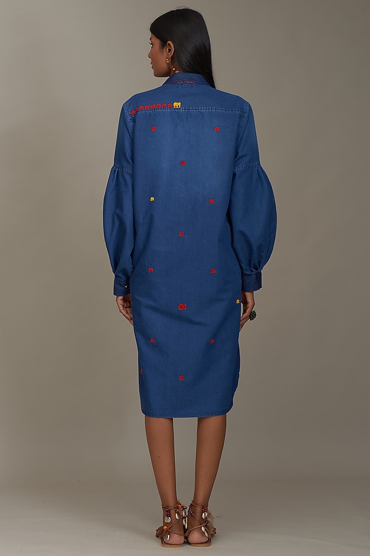 Blue Denim Embroidered Tunic by Payal Jain at Pernia's Pop Up Shop