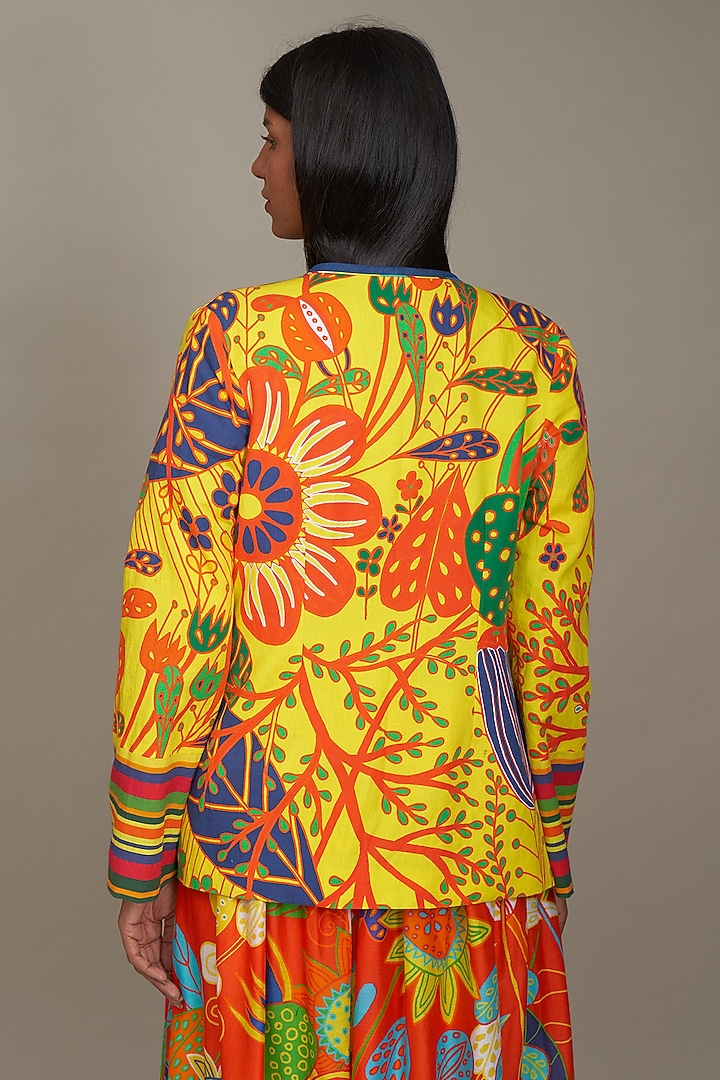 Multi-Colored Linen Printed Revirsible Jacket by Payal Jain at Pernia's Pop Up Shop