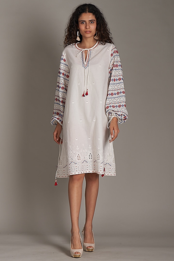 Off-White Cotton Embroidered Vacation Dress by Payal Jain at Pernia's Pop Up Shop