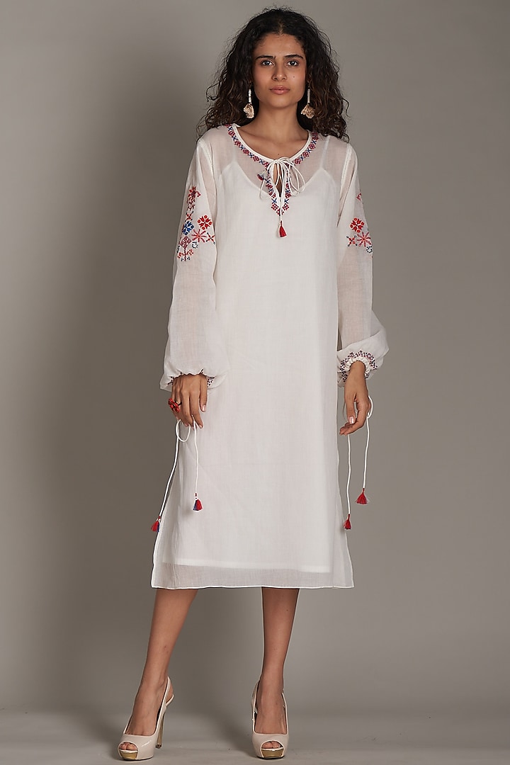 Off-White Cotton Embroidered Tunic by Payal Jain