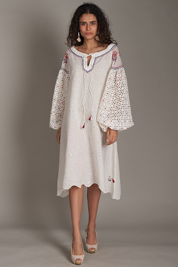 Off-White Embroidered Midi Vacation Dress by Payal Jain at Pernia's Pop Up Shop