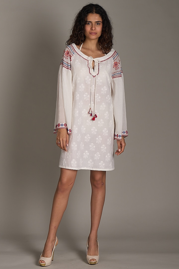 Off-White Embroidered Mini Dress by Payal Jain at Pernia's Pop Up Shop