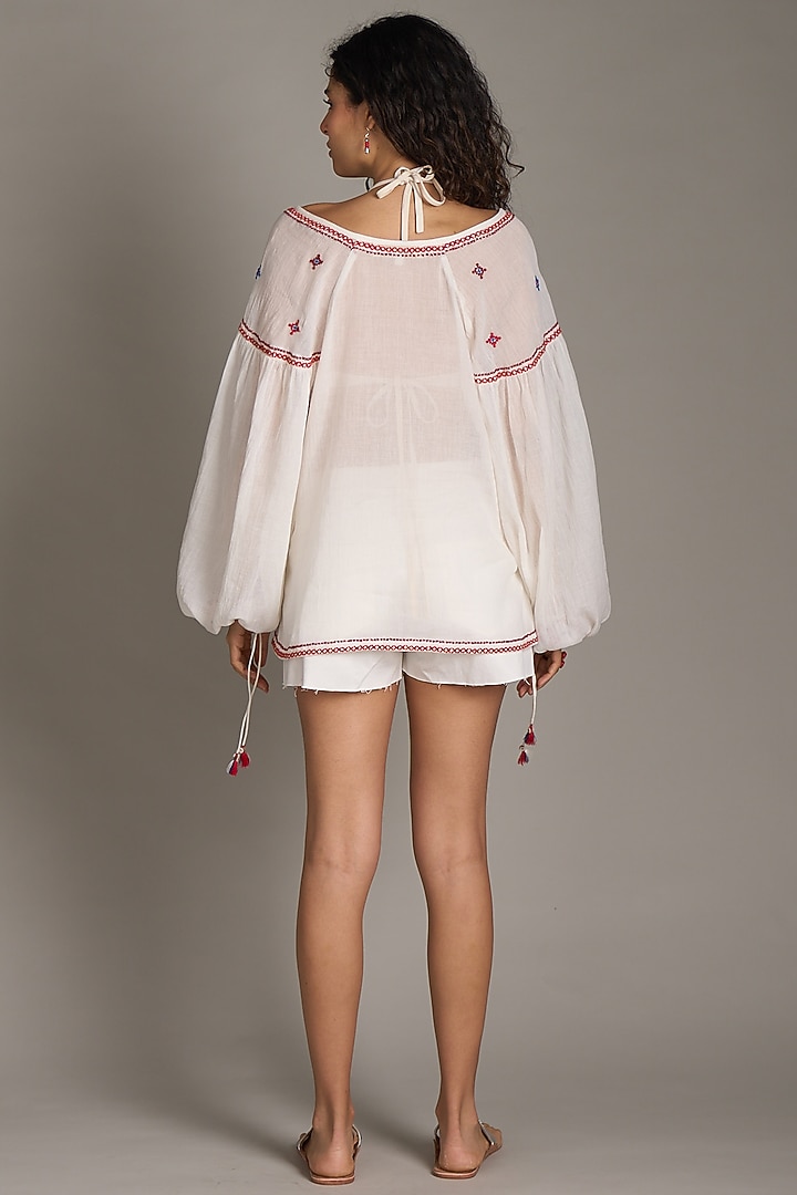 Off-White Embroidered Blouse by Payal Jain at Pernia's Pop Up Shop