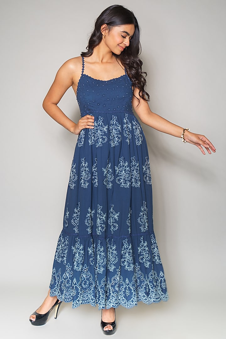 Blue Cutwork Maxi Dress by Payal Jain