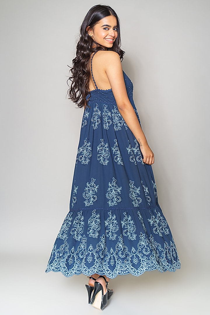 Blue Cutwork Maxi Vacation Dress by Payal Jain at Pernia's Pop Up Shop