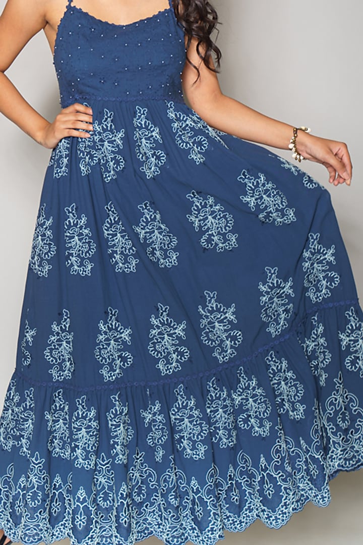 Blue Cutwork Maxi Vacation Dress by Payal Jain at Pernia's Pop Up Shop