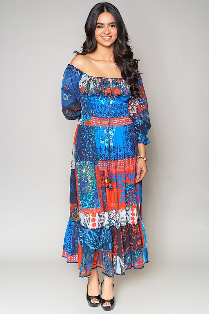 Multi Colored Off Shoulder Dress by Payal Jain