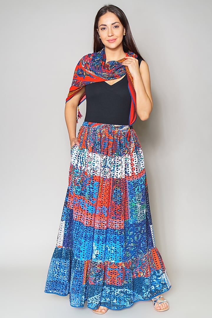 Multi Colored Cutwork Cotton Skirt by Payal Jain