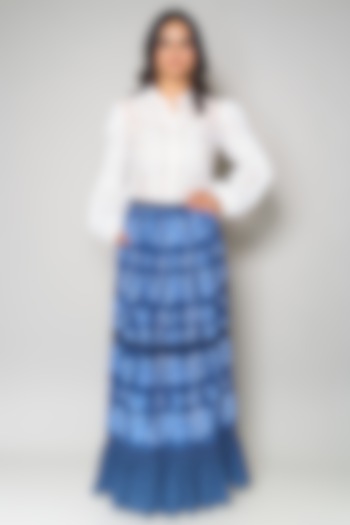 Blue Cutwork Cotton Skirt by Payal Jain