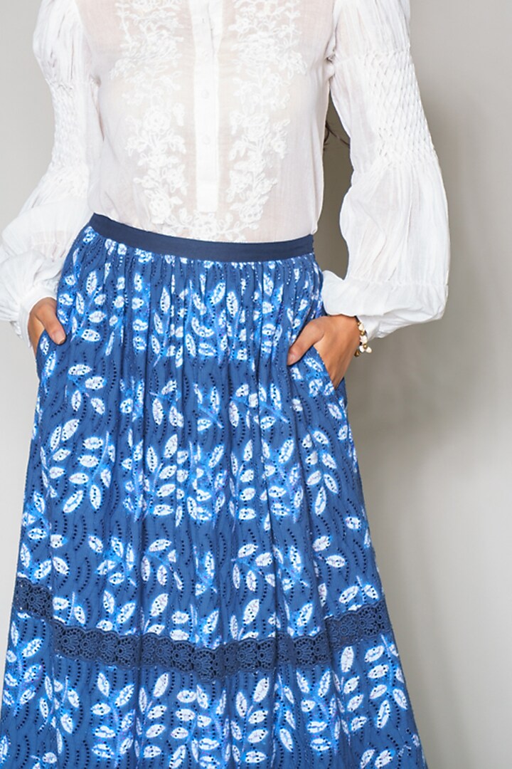 Blue Cutwork Cotton Skirt by Payal Jain at Pernia's Pop Up Shop
