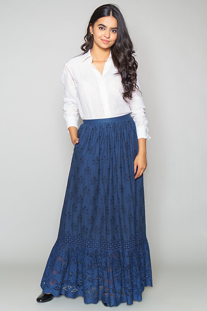 Blue Cotton Cutwork Skirt Design by Payal Jain at Pernia's Pop Up Shop 2023