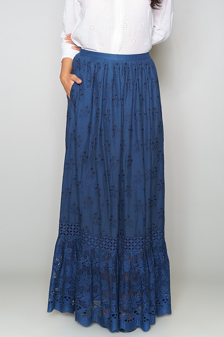 Blue Cotton Cutwork Skirt by Payal Jain at Pernia's Pop Up Shop