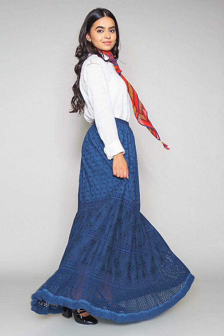 Blue Tiered Cotton Skirt by Payal Jain at Pernia's Pop Up Shop
