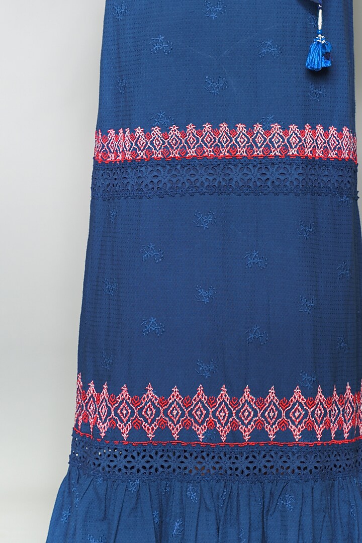 Blue Tiered Cutwork Cotton Skirt by Payal Jain at Pernia's Pop Up Shop