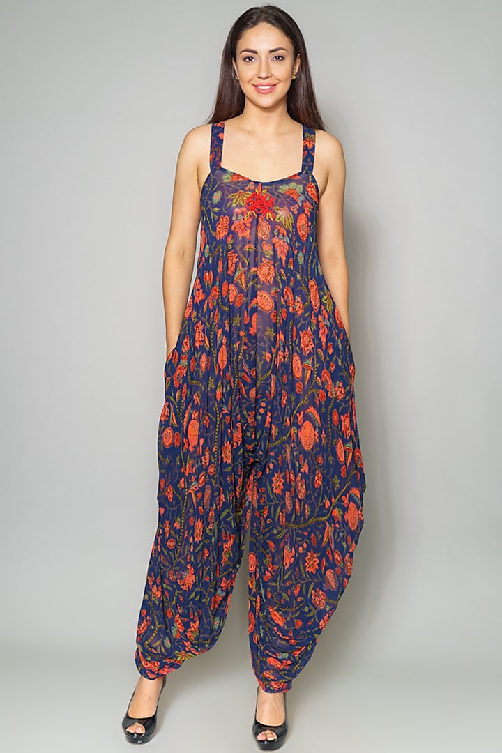 Blue Printed Jumpsuit by Payal Jain