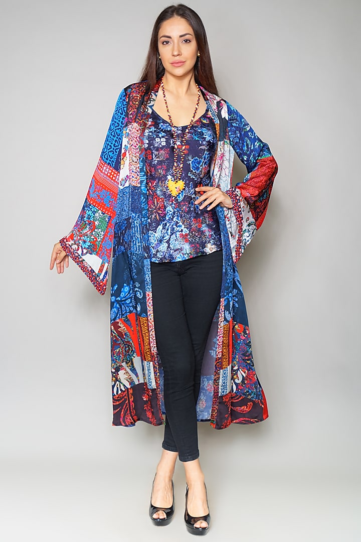 Multi Colored Cape In Satin by Payal Jain