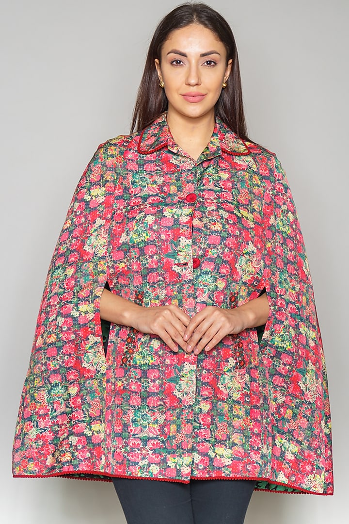 Multi Colored Linen Satin Slub Cape by Payal Jain at Pernia's Pop Up Shop