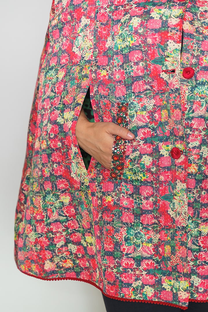 Multi Colored Linen Satin Slub Cape by Payal Jain at Pernia's Pop Up Shop
