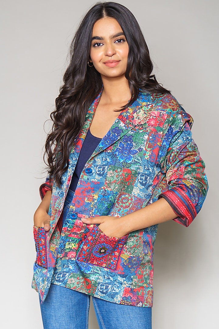 Multi Colored Jacket In Linen Satin by Payal Jain