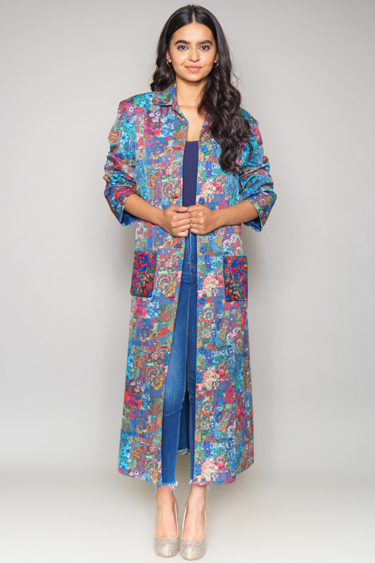 Multi Colored Linen Satin Jacket by Payal Jain at Pernia's Pop Up Shop