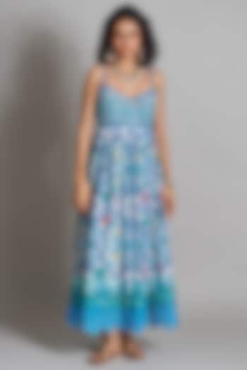 Turquoise Printed Dress by Payal Jain