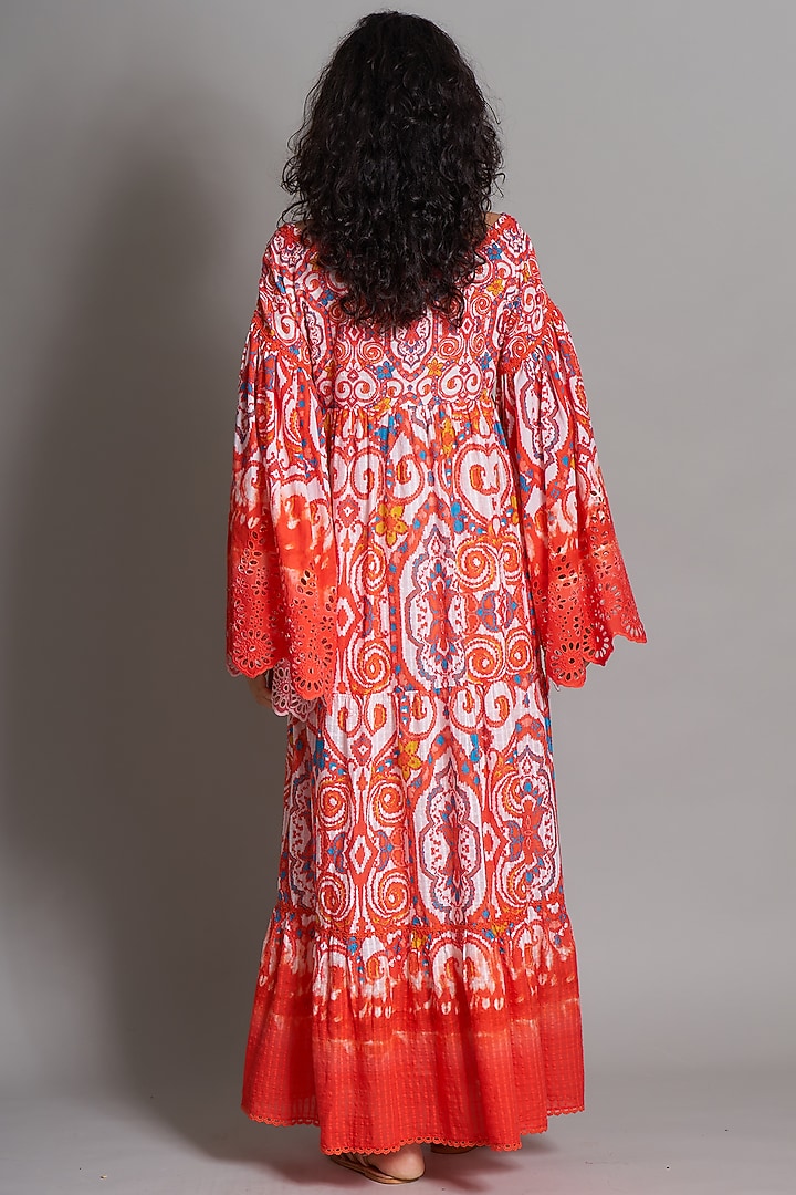 Red Ikat Smocked Tiered Vacation Dress by Payal Jain at Pernia's Pop Up Shop