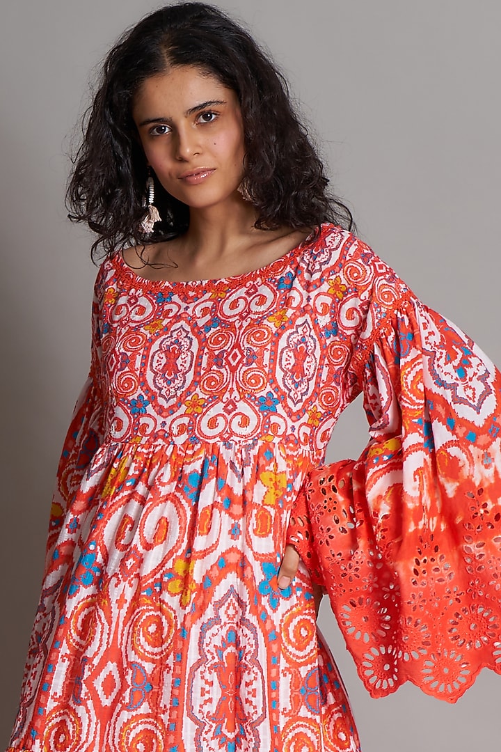 Red Ikat Smocked Tiered Vacation Dress by Payal Jain at Pernia's Pop Up Shop