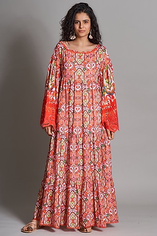Red Ikat Tiered Dress by Payal Jain