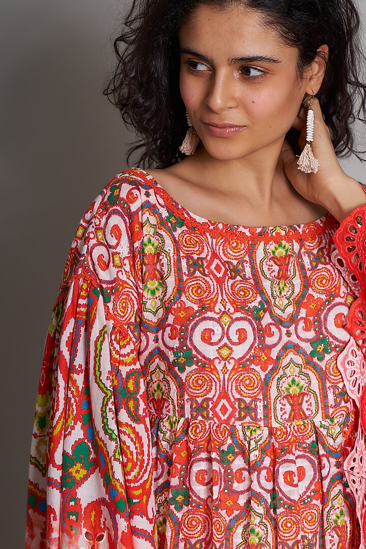 Red Ikat Tiered Vacation Dress by Payal Jain at Pernia's Pop Up Shop