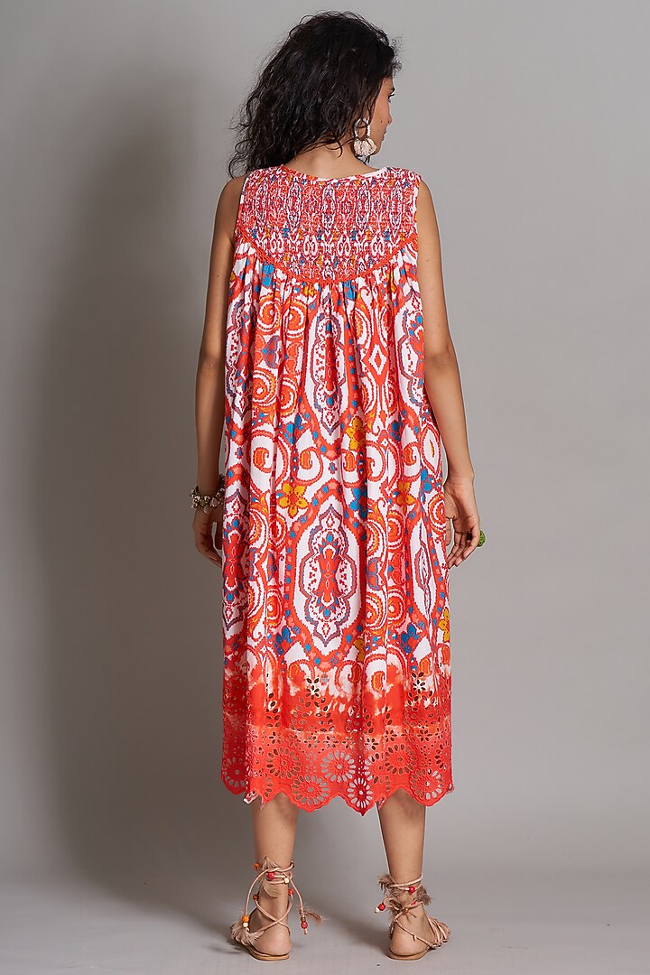 Red Ikat Smocked Summer Dress by Payal Jain at Pernia's Pop Up Shop
