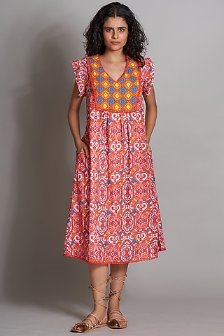 Red Ikat Tunic Dress by Payal Jain