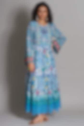 Turquoise Ikat Tiered Dress by Payal Jain