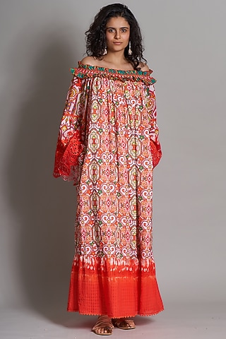 Red Ikat Printed Dress by Payal Jain