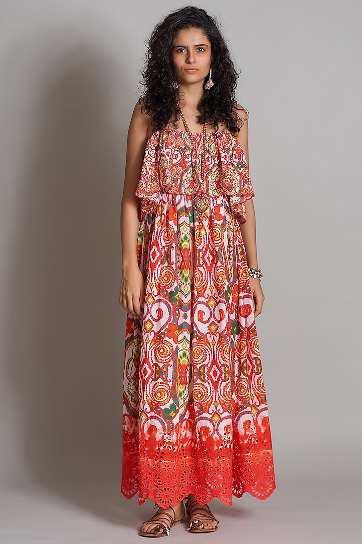 Red Ikat Cutwork Dress by Payal Jain at Pernia's Pop Up Shop