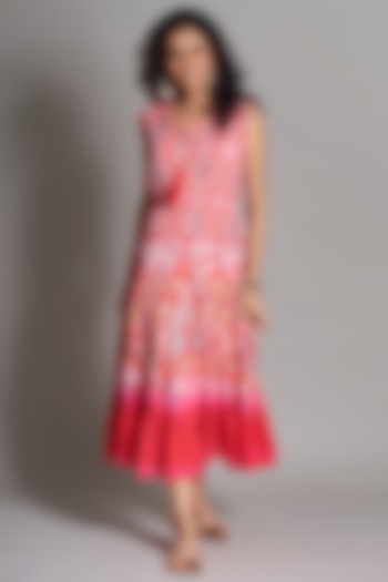 Pink Ikat Tiered Peasant Dress by Payal Jain