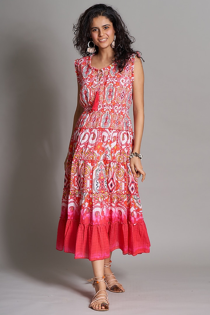 Pink Ikat Tiered Peasant Dress by Payal Jain