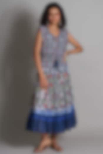 Blue Ikat Tiered Peasant Dress by Payal Jain