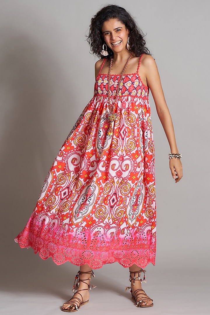 Pink Ikat Pinafore Dress by Payal Jain