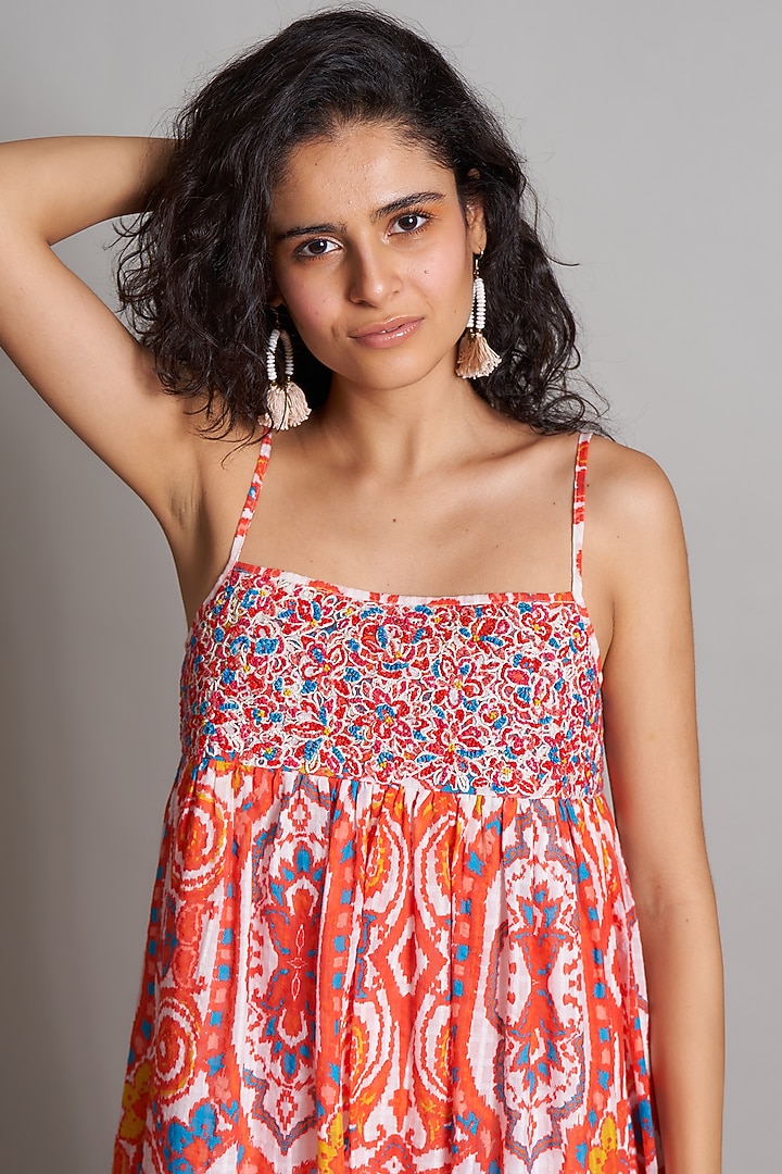 Red Ikat Embroidered Pinafore Summer Dress by Payal Jain at Pernia's Pop Up Shop