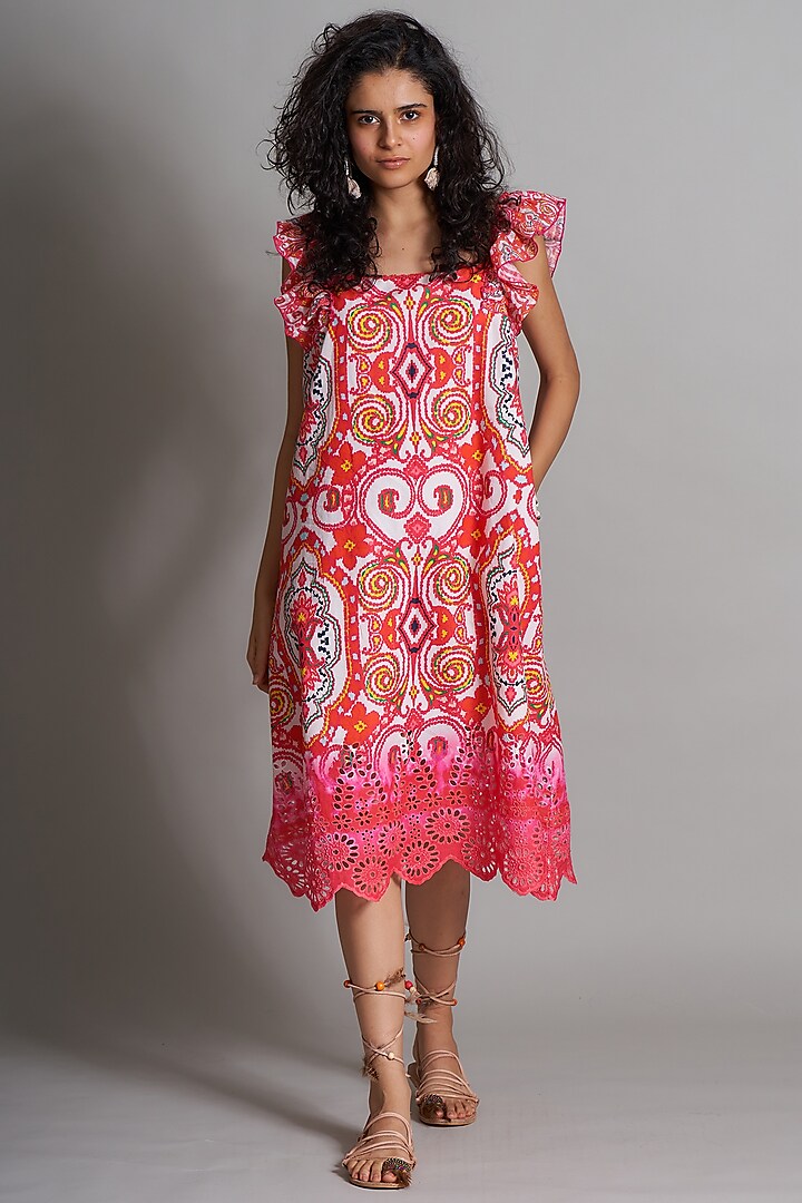 Fuchsia Ikat Embroidered Sundress by Payal Jain