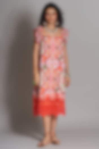 Orangish Red Ikat Embroidered Sundress by Payal Jain at Pernia's Pop Up Shop