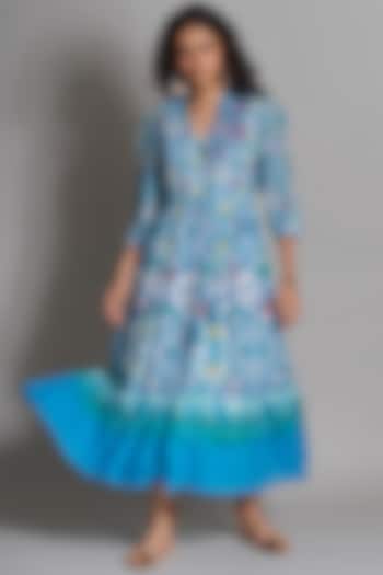 Turquoise Ikat Printed Dress by Payal Jain
