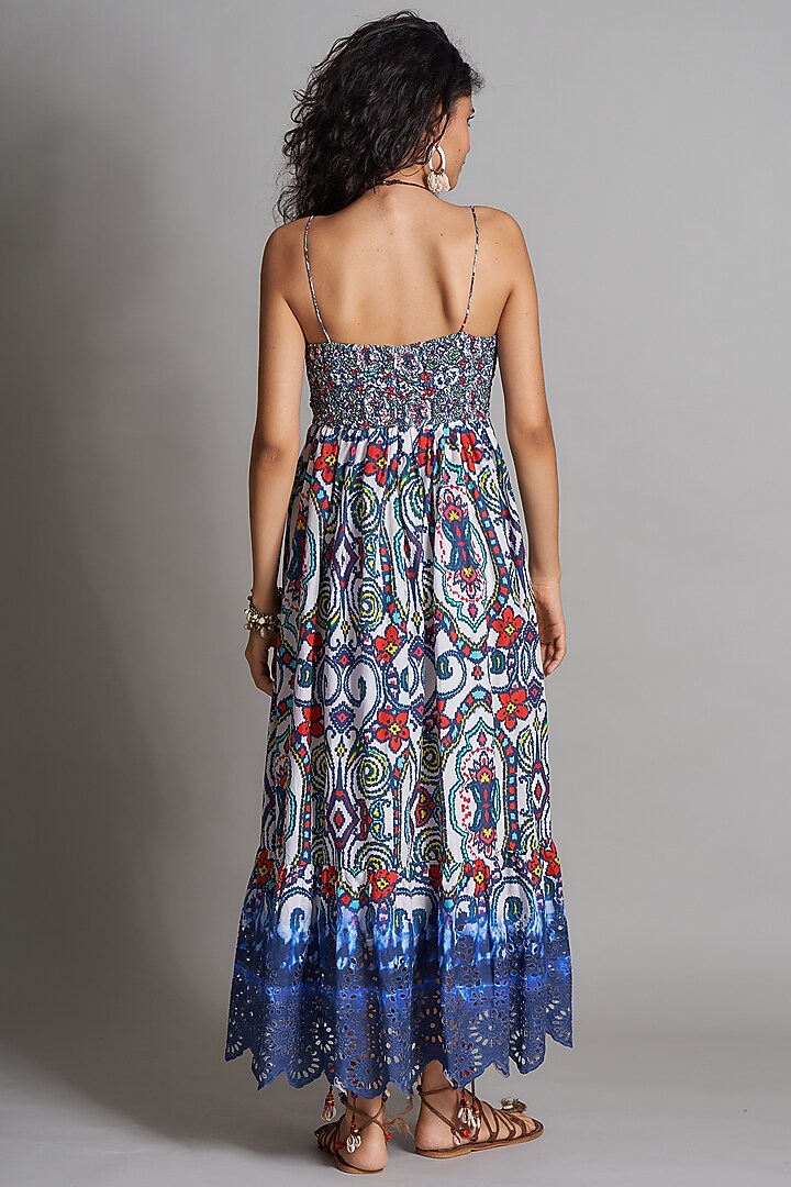 Cobalt Blue Ikat Embroidered Vacation Dress by Payal Jain at Pernia's Pop Up Shop