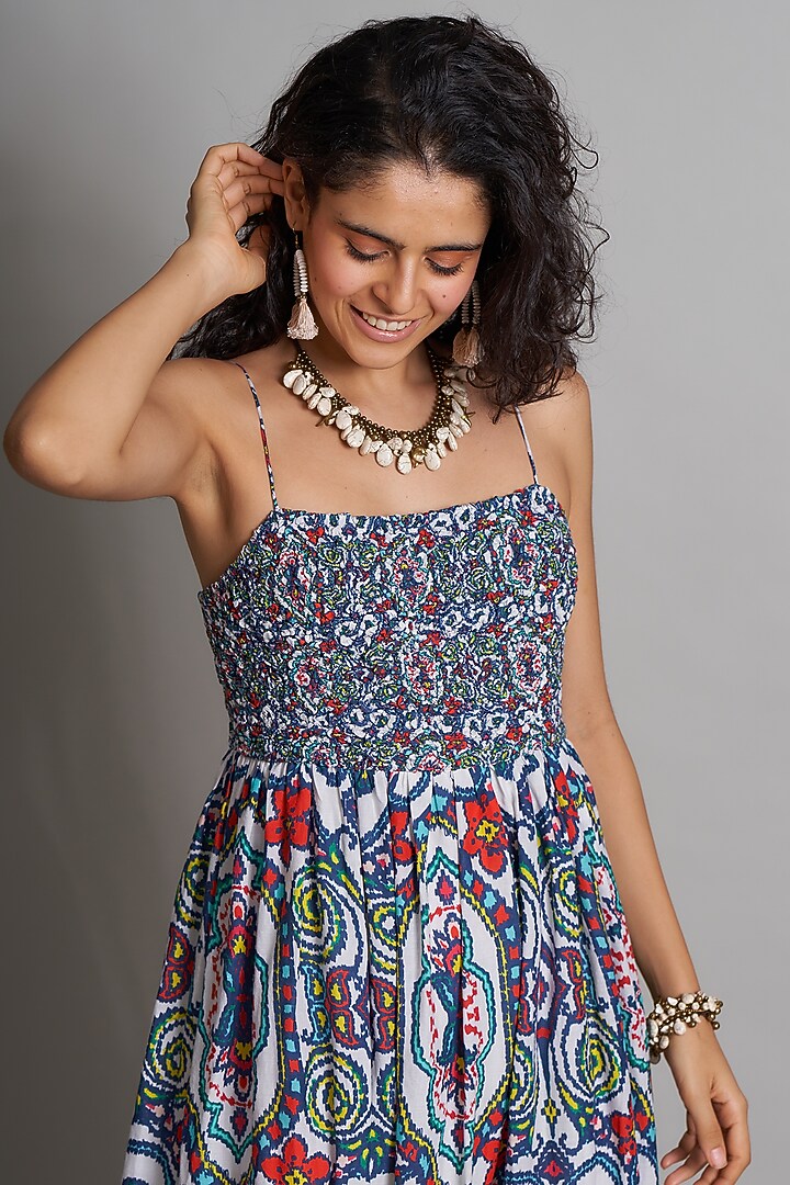 Cobalt Blue Ikat Embroidered Vacation Dress by Payal Jain at Pernia's Pop Up Shop